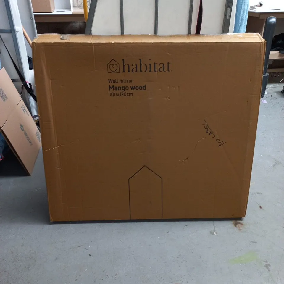 BOXED HABITAT MANGO WOOD WALL MIRROR - 100X120CM