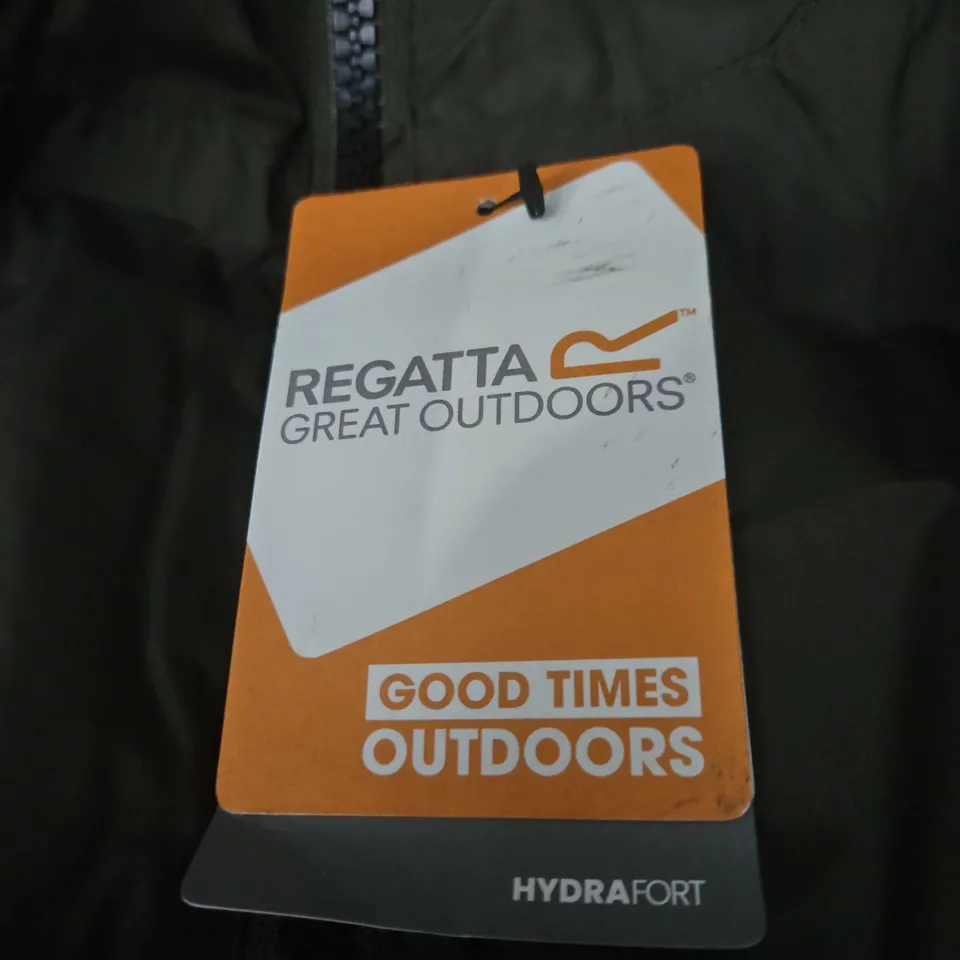 REGATTA GREAT OUTDOORS HYDRAFORT HOODED RAIN JACKET – DARK KHAKI, UK S/M