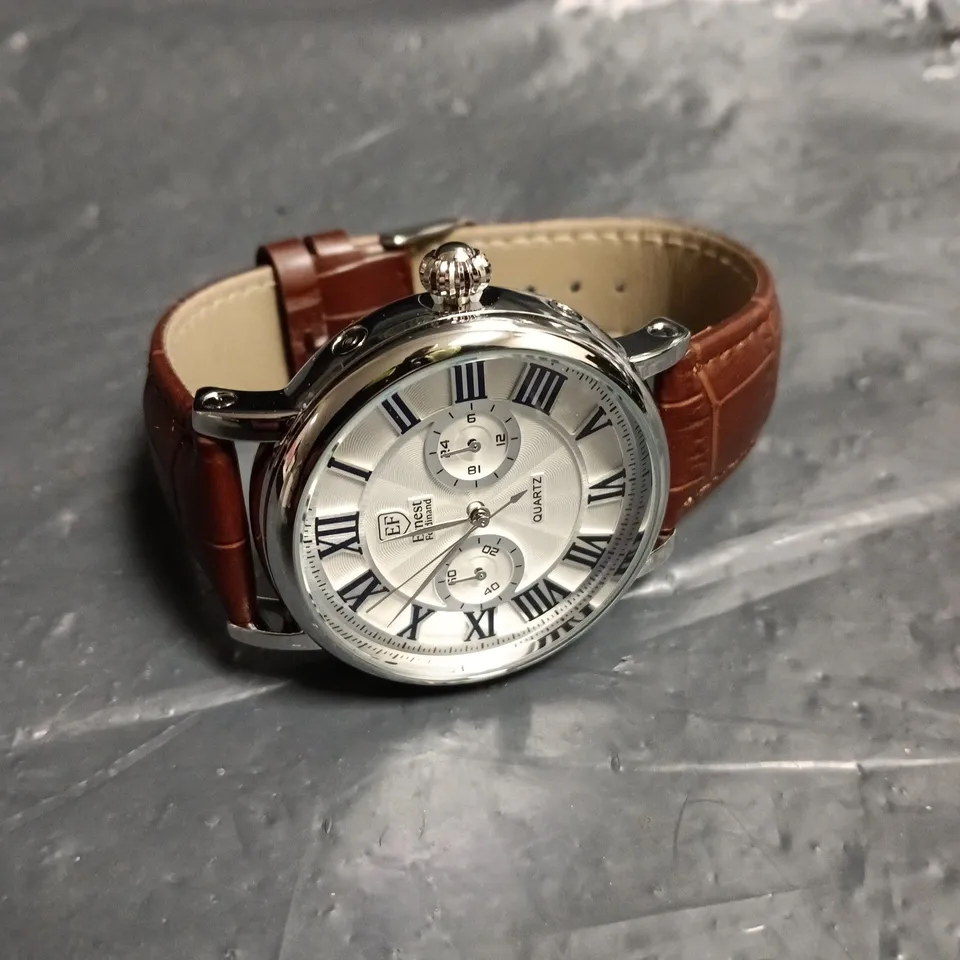MENS ERNEST FERDINAND WATCH – FUNCTIONING SUB DIALS – LEATHER STRAP