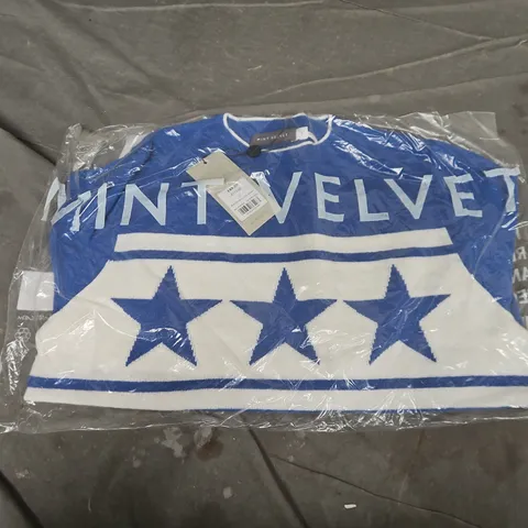 BAGGED MINT VELVET BLUE STAR STRIPE CREW JUMPER - SMALL