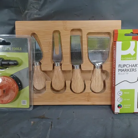 APPROXIMATELY 10 ASSORTED HOUSEHOLD ITEMS TO INCLUDE FLIPCHART MARKERS, CLUTCH TOOLS, ETC