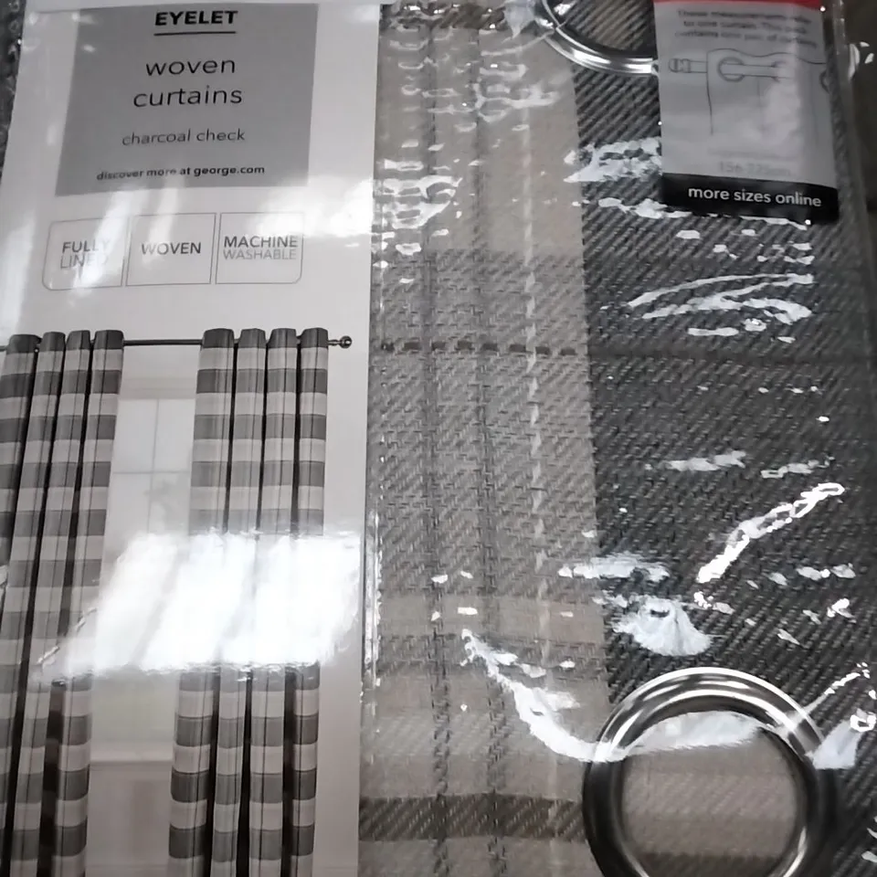 BOX OF 6 BRAND NEW EYELET WOVEN CURTAINS CHARCOAL CHECK 168 X 228CM