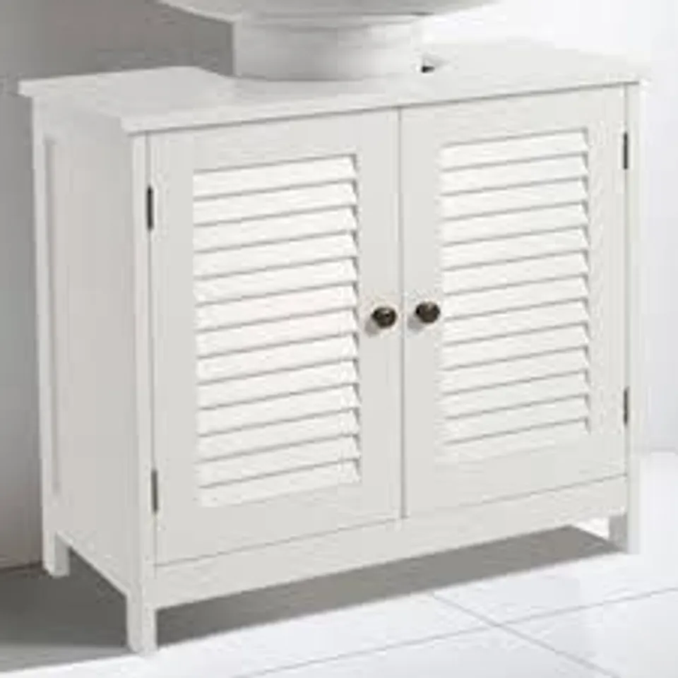 BOXED LIVING AND HOME WHITE 2 DOOR UNDER SINK BATHROOM CABINET (1 BOX)