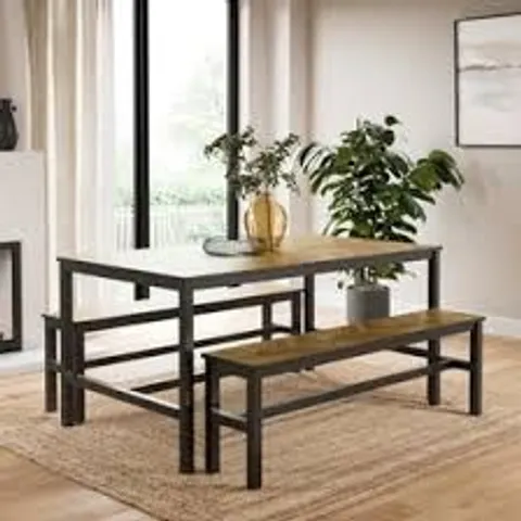 BOXED FULTON 6 SEATER RECTANGULAR DINING TABLE WITH 2 BENCHES - PARQUET EFFECT (1 BOX)