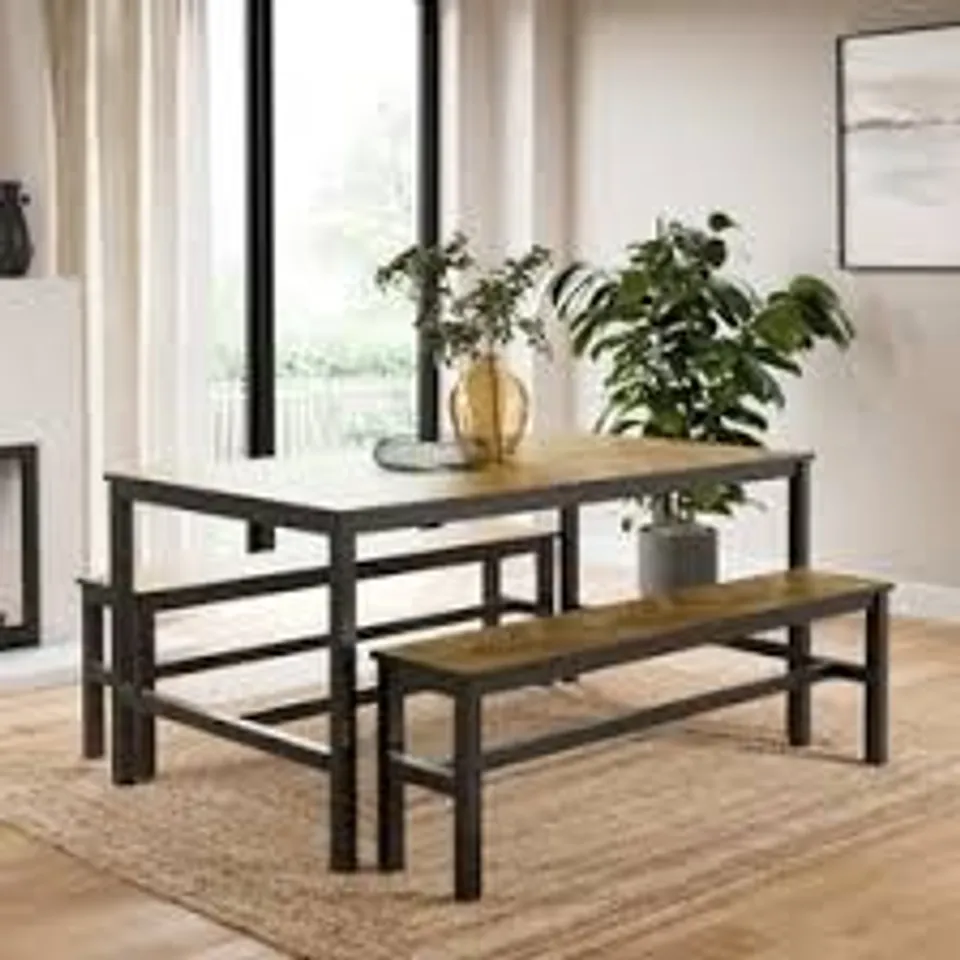 BOXED FULTON 6 SEATER RECTANGULAR DINING TABLE WITH 2 BENCHES - PARQUET EFFECT (1 BOX)