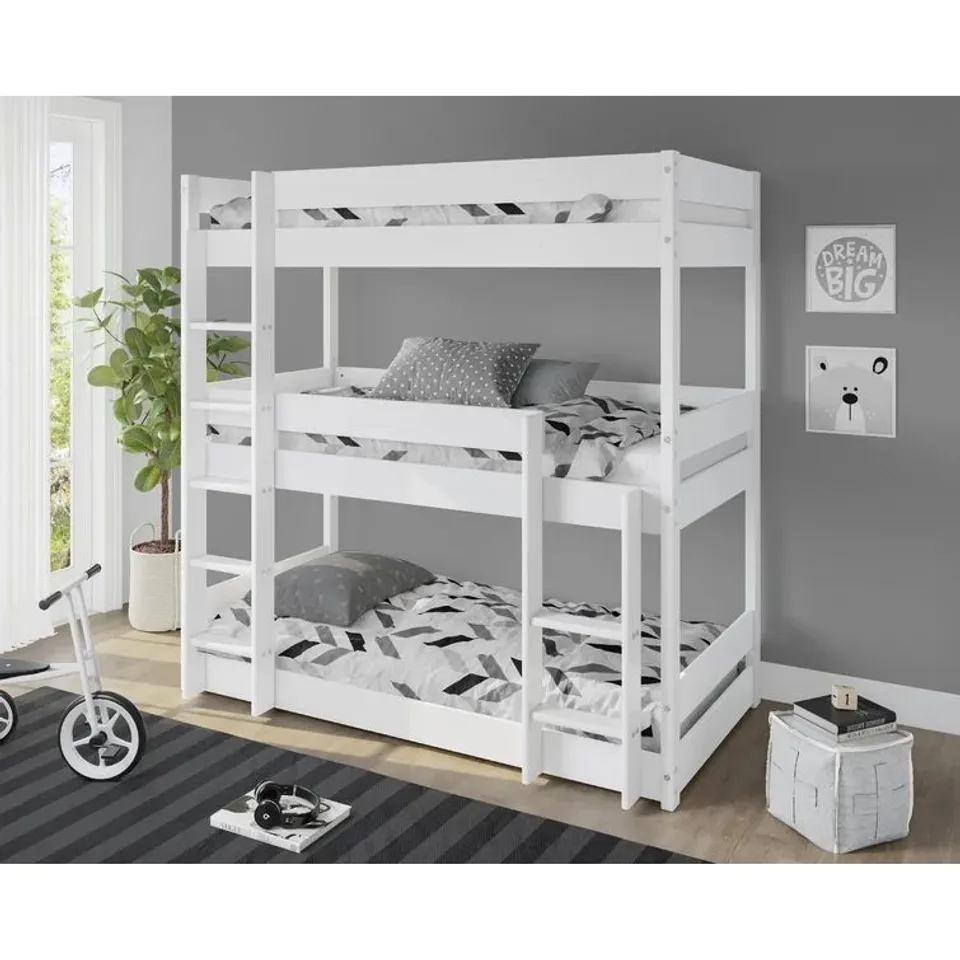 BOXED KANSAS SINGLE TRIPLE SLEEPER BUNK BED -WHITE- (3 BOXES)