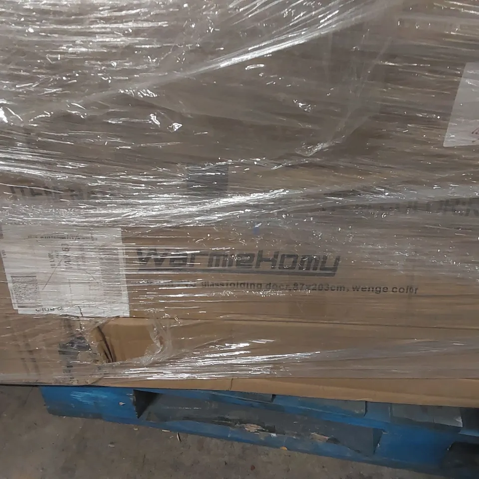 PALLET CONTAINING A LARGE QUANTITY OF ASSORTED PRODUCTS TO INCLUDE: GLASS FOLDING DOOR, SHED ECT