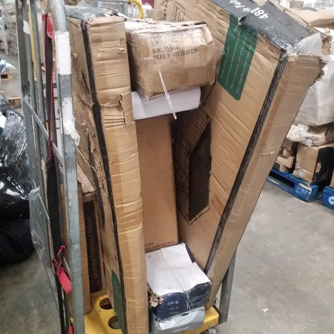 CAGE CONTAINING ASSORTED PRODUCTS INCLUDING PET CRATES & GARDEN CART