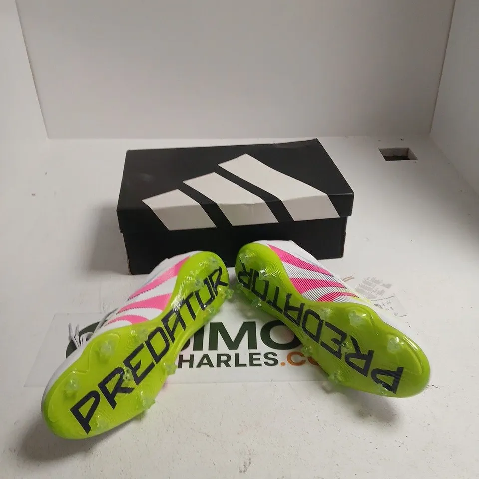ADIDAS PREDATOR PRO FG FOOTBALL BOOTS – UK 10, WHITE WITH PINK & NEON ACCENTS