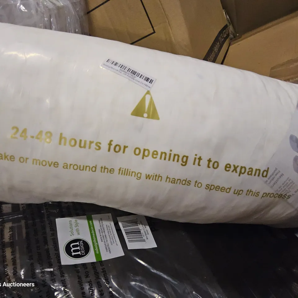 PALLET OF ASSORTED ITEMS, INCLUDING PLASTIC STORAGE RACKS, M DESIGN STORAGE SOLUTIONS, BOXED ROLLING CART, RECLINING PILLOWS.