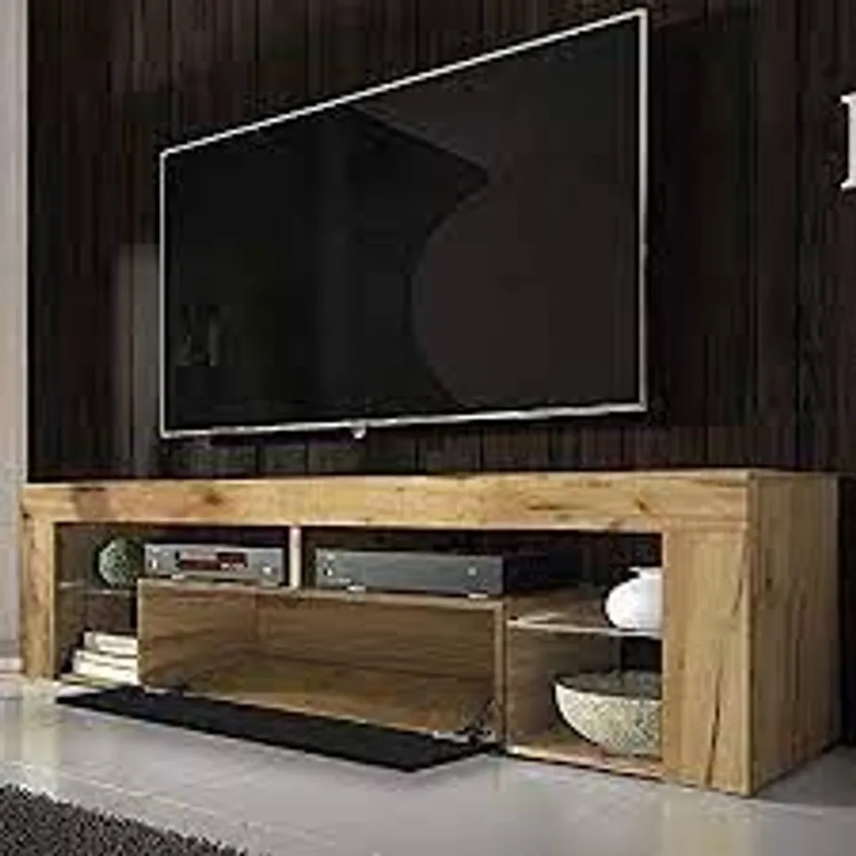 BOXED HUGO UNDER TV UNIT WITH LED , OAK EFFECT 