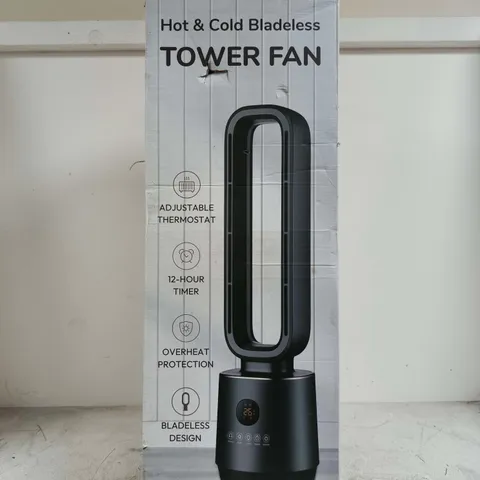 BLISS & BEYOND BLADELESS TOWER FAN - BLACK, ADJUSTABLE THERMOSTAT & 12-HOUR TIMER