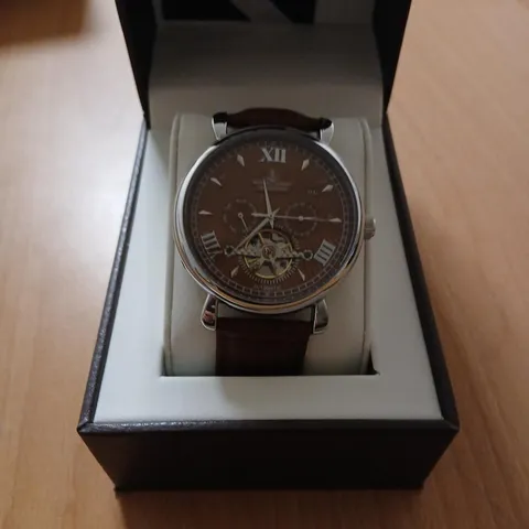SAMUEL JOSEPH AUTOMATIC LIMITED EDITION SILVER BROWN WATCH – BROWN DIAL, LEATHER STRAP, BOXED