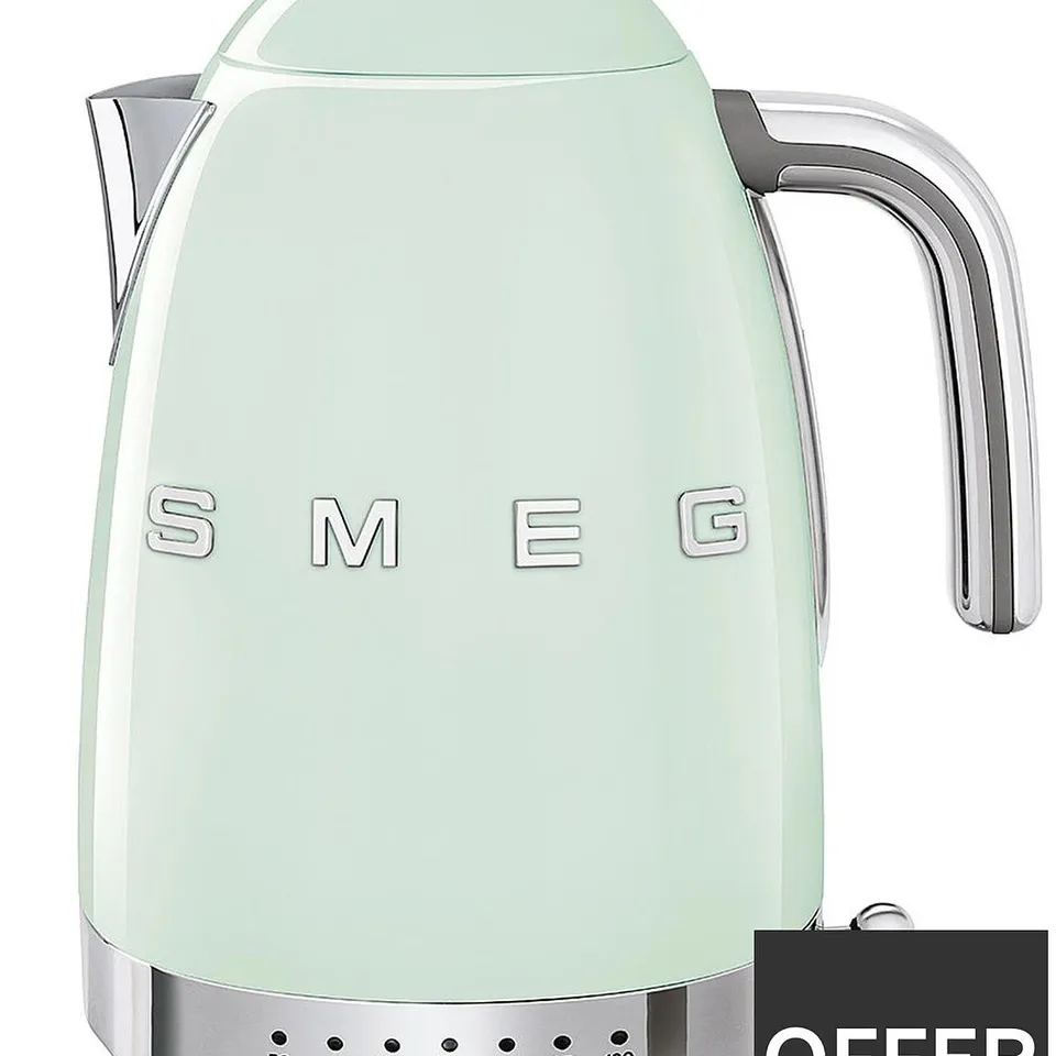 SMEG JUG KETTLE WITH ACOUSTIC ALARM & 4 SLICE TOASTER, PASTEL GREEN UNBOXED