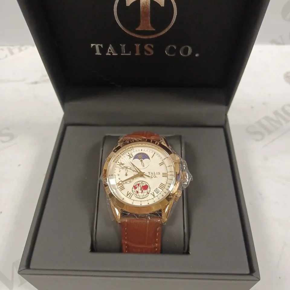 TALIS CO WAVE DETAIL BROWN LEATHER STRAP WATCH