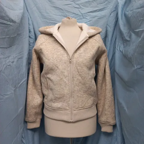 ADANOLA KNIT HOODED ZIP-THROUGH FLEECE IN OATMEAL MARL SIZE XS