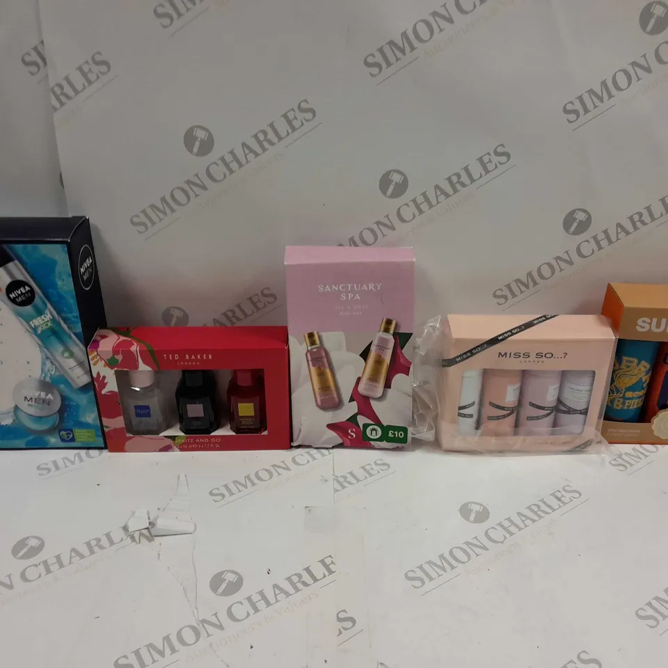 APPROXIMATELY 8 BOXED COSMETIC SETS TO INCLUDE GCUK BODYCARE TIN, DOVE TIME TO PAMPER, AND SO...? UNIQUE SET ETC. 