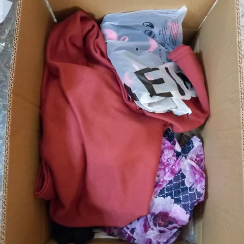 LOT OF ASSORTED CLOTHING ITEMS AND ACCESSORIES TO INCLUDE; T-SHIRTS, JUMPERS ETC