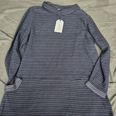 SEASALT CORNWALL ORGANIC COTTON MAWGAN PORTH TUNIC – NAVY WITH WHITE DOT GRID PATTERN, UK 16