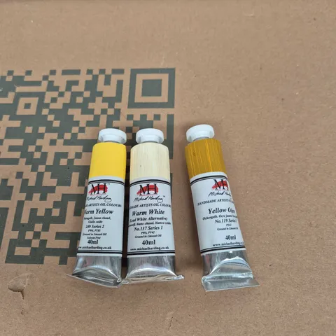 MICHAEL HARDING HANDMADE ARTISTS' OIL COLOURS – 3 X 40ML (WARM YELLOW, WARM WHITE, YELLOW OCHRE)
