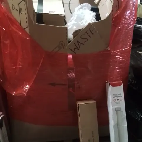 PALLET OF ASSORTED HOUSEHOLD GOODS AND PRODUCTS TO INCLUDE;RETRACTABLE SAFETY GATE,SHOWER DRAIN,AREA RUG