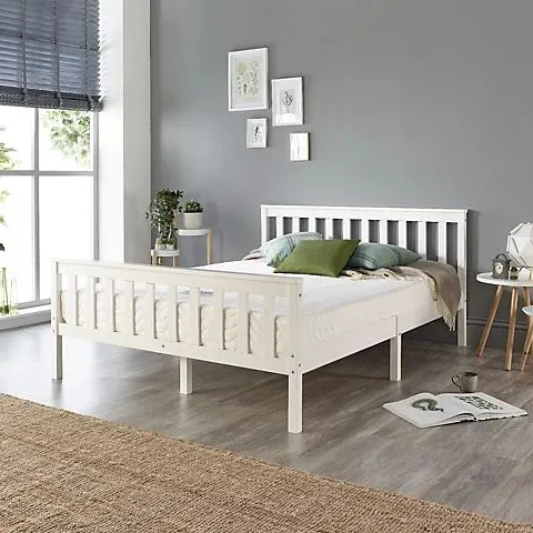 BOXED ASPIRE ATLANTIC WOOD BED FRAME IN WHITE, SIZE KING (1 BOX)