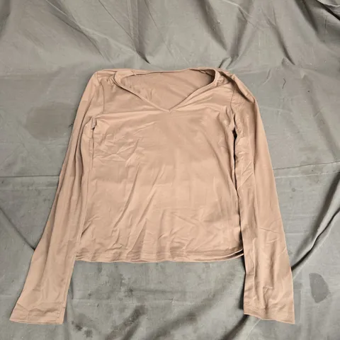 WOMEN'S CROPPED LONG-SLEEVE TOP – NUDE PINK/BEIGE