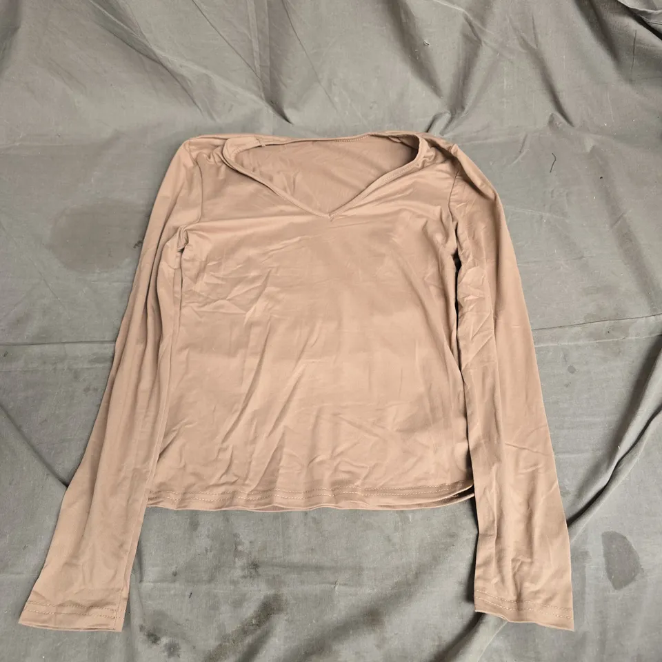 WOMEN'S CROPPED LONG-SLEEVE TOP – NUDE PINK/BEIGE