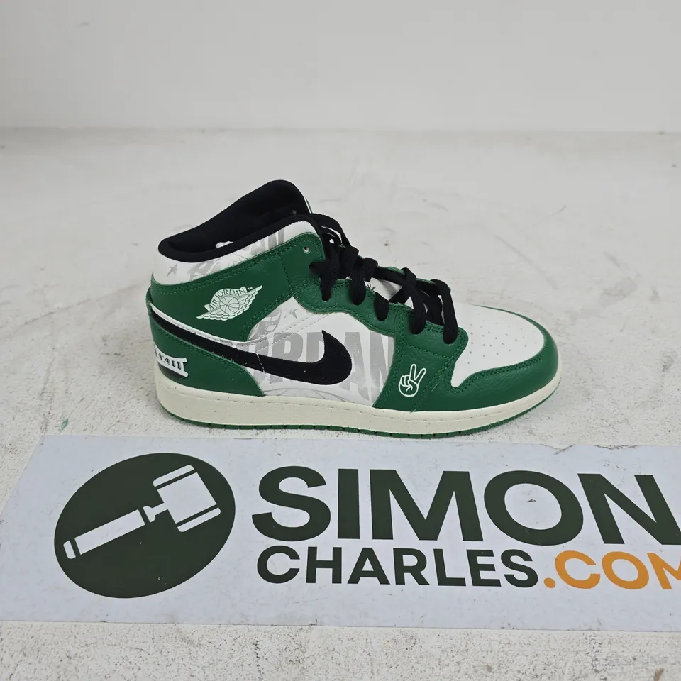 UNBOXED PAIR OF NIKE JORDAN 1 MID SE TRAINERS IN GREEN - US 6.5Y
