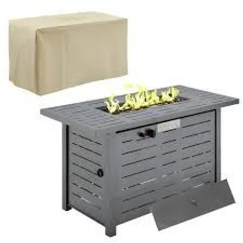 OUTSUNNY OUTDOOR GAS FIRE PIT TABLE SMOKELESS FIREPIT WITH RAIN COVER LID - BLACK