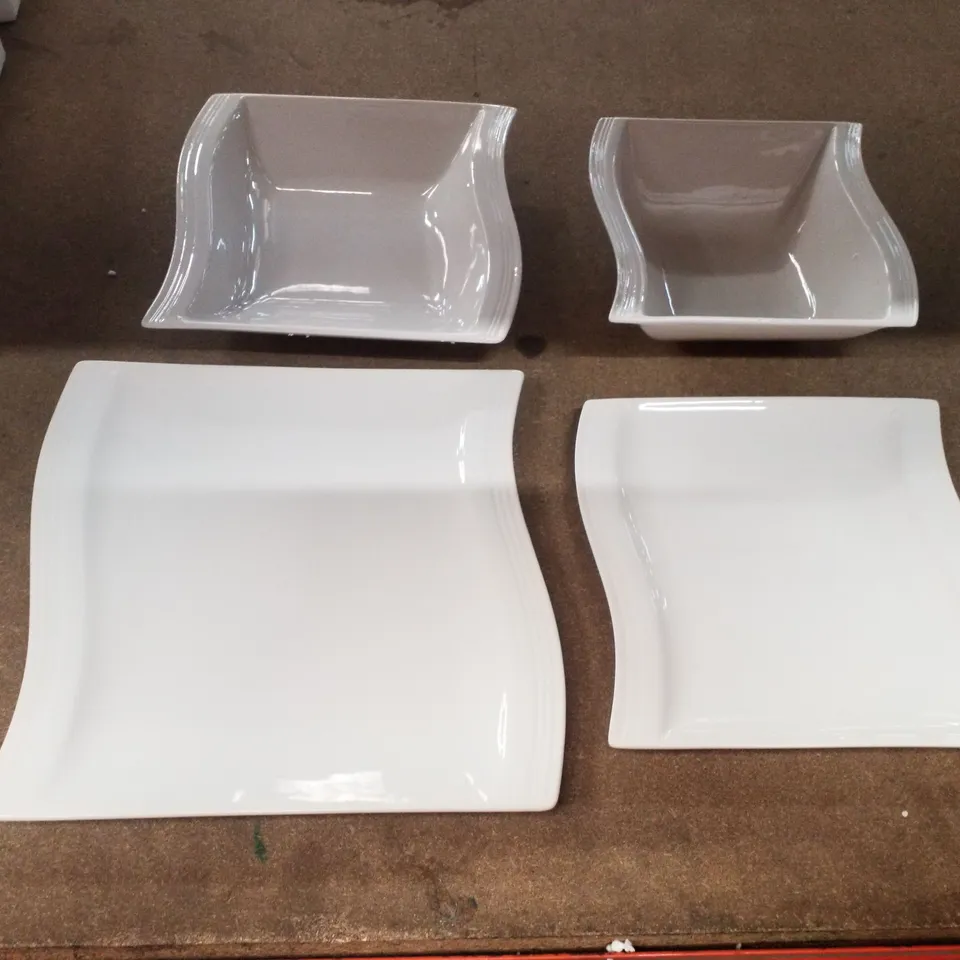 BOXED FLORA SERIES 16-PIECE IVORY WHITE PORCELAIN CHINA DINNERWARE PLATE SET 