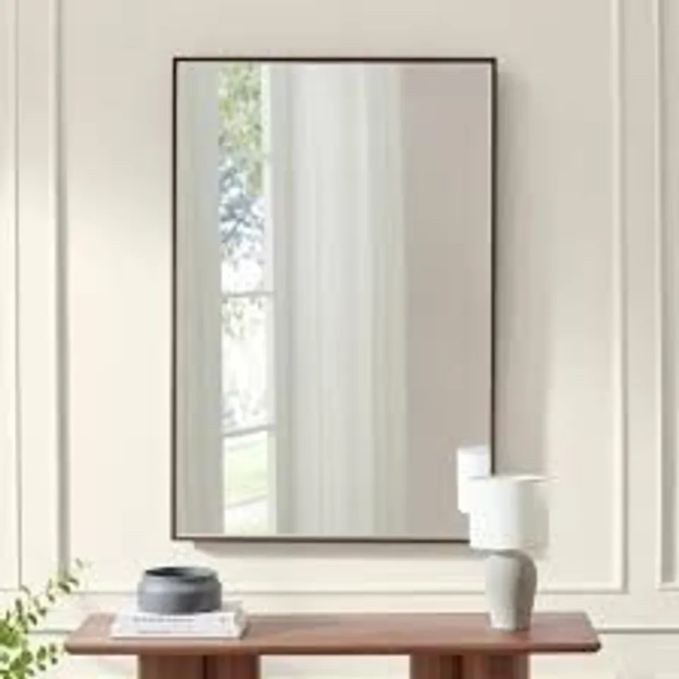 BOXED INGA WALNUT WOOD LONG RECTANGLE 120X80CM WALL MIRROR 