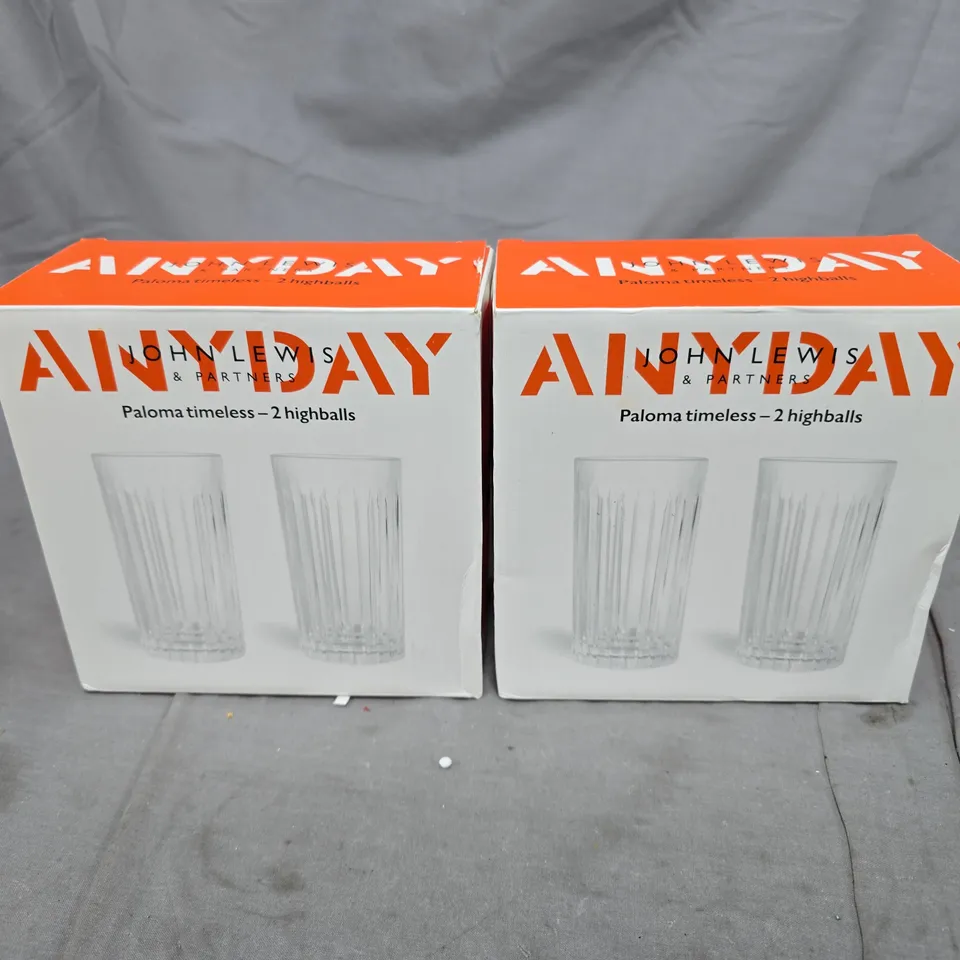 JOHN LEWIS & PARTNERS PALOMA TIMELESS – 4 HIGHBALL GLASSES IN 2 BOXES (BOXED)