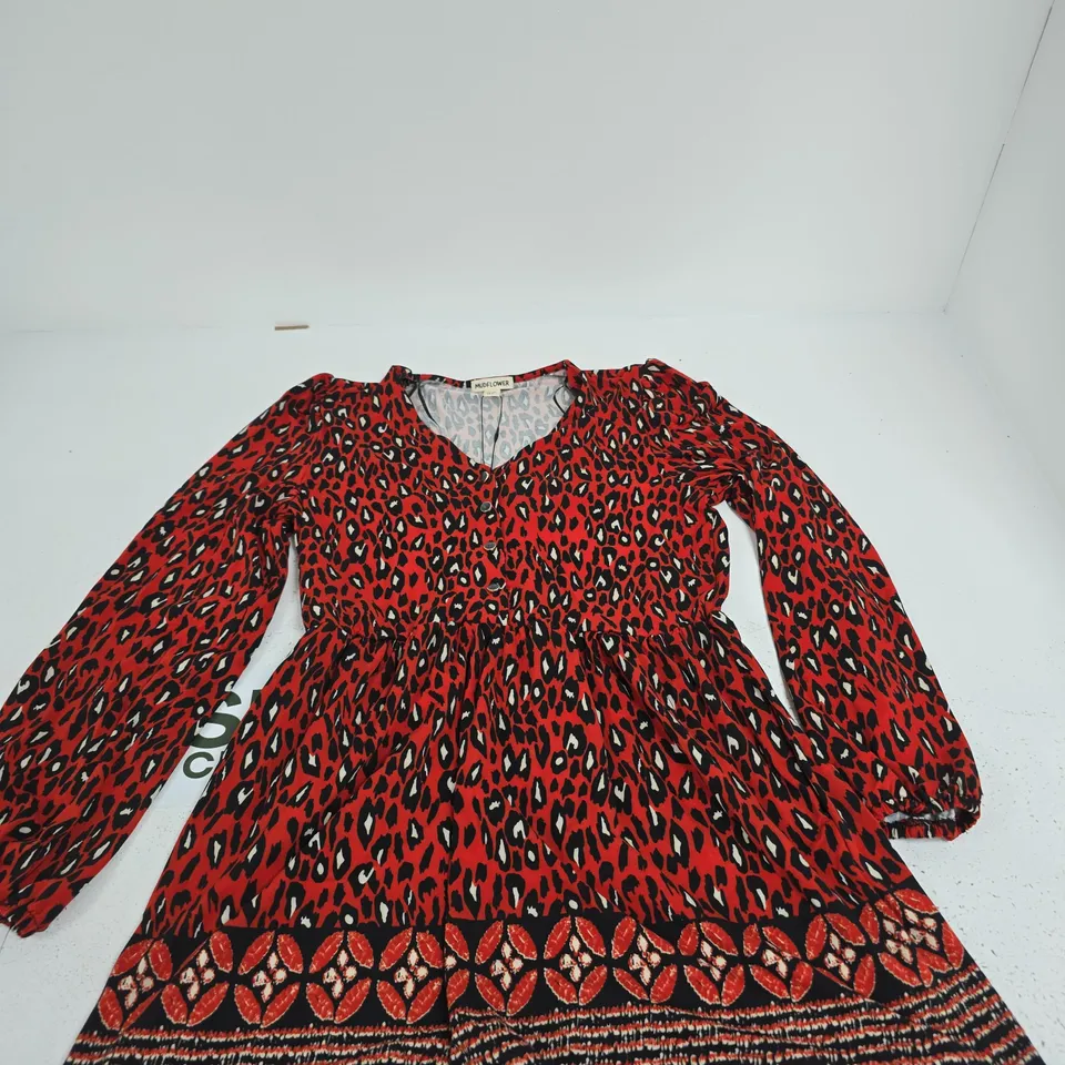 MUDFLOWER WOMEN'S DRESS – RED LEOPARD PRINT, UK 10 (EU 38, US 6)