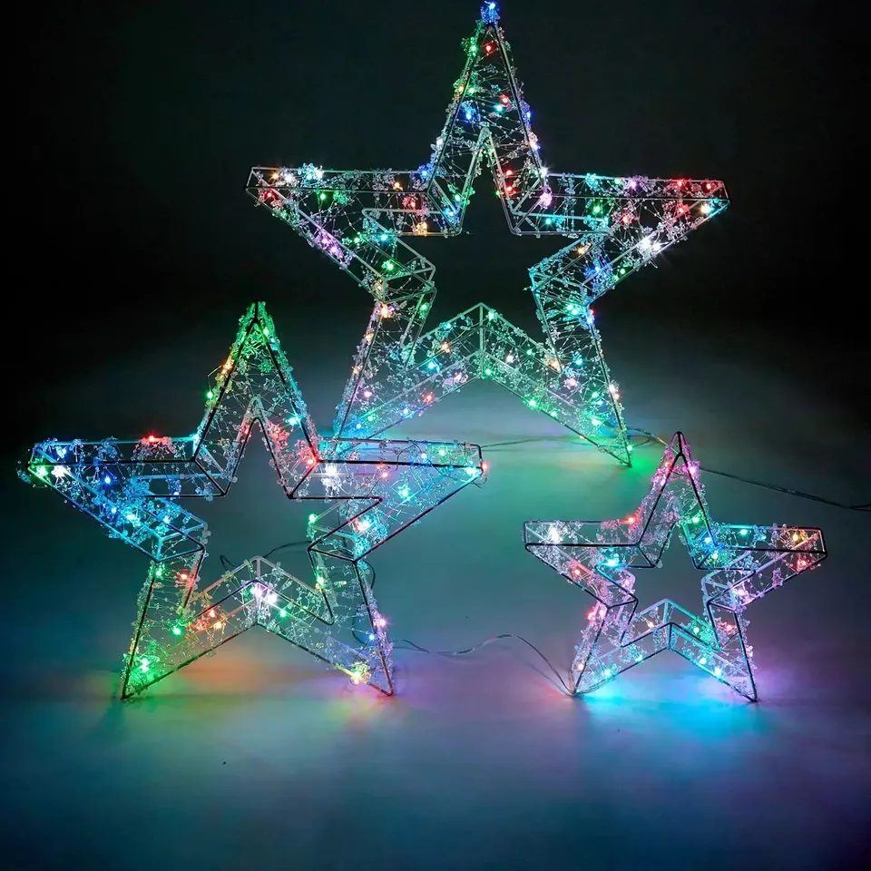 SET OF 3 MULTICOLOUR MULTIFUNCTION OUTDOOR CHRISTMAS STARLIGHTS - COLLECTION ONLY