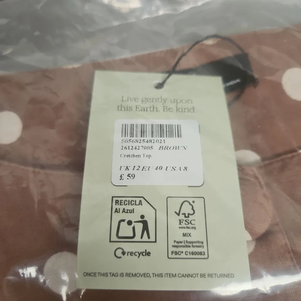 NOBODY'S CHILD BROWN GRETCHEN TOP – UK 12 