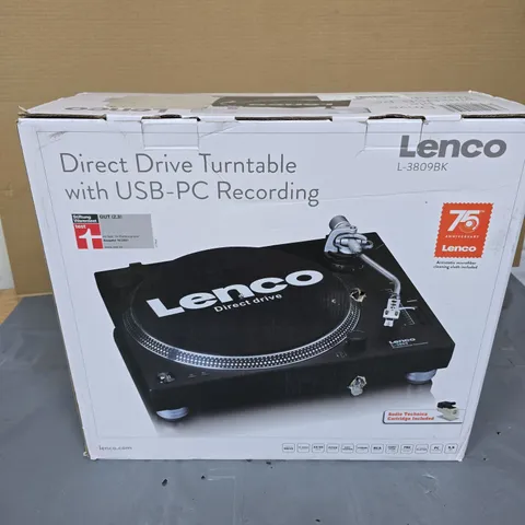 LENCO DIRECT DRIVE TURNTABLE WITH USB-PC RECORDING – MODEL L-3809BK (BOXED)