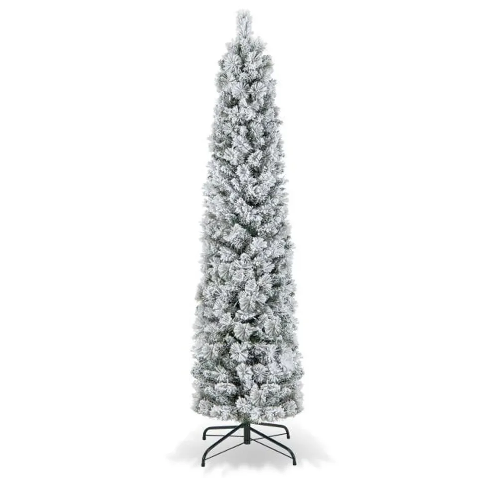 BOXED 180CM SLIM FLOCKED CHRISTMAS TREE WITH INCANDESCENT LIGHTS