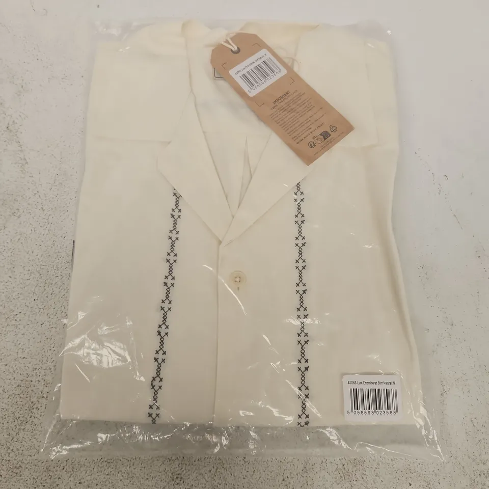 BAGGED &SONS LUCA EMBROIDED SHIRT IN NATURAL - MEDIUM