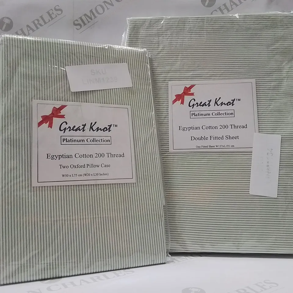 BRAND NEW GREAT KNOT EGYPTIAN COTTON 200 THREAD COUNT CONTINENTAL DOUBLE FITTED SHEET AND X2  PILLOW CASES