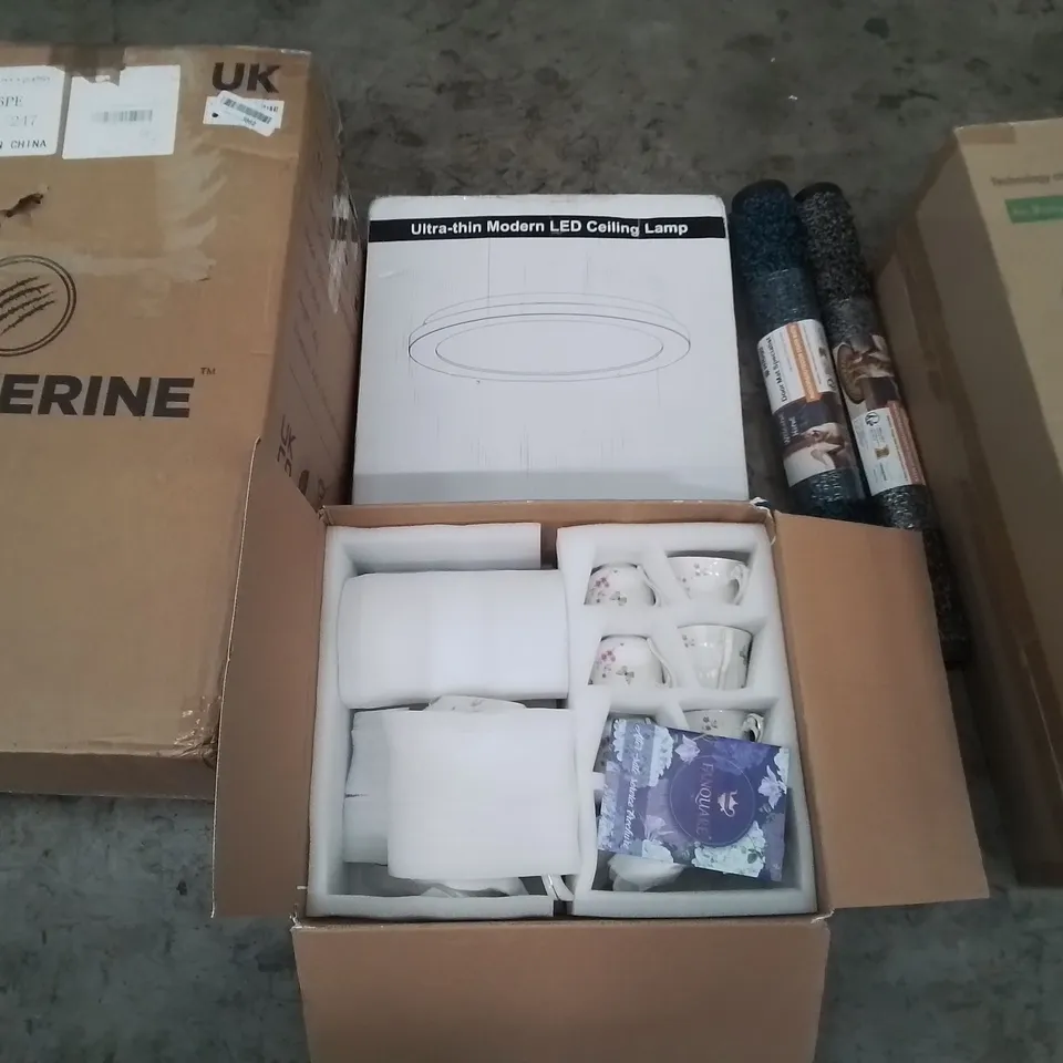 PALLET OF ASSORTED HOUSEHOLD ITEMS TO INCLUDE WOLVERINE PAPER SHREDDER, TOWER FAN AND DINING SET