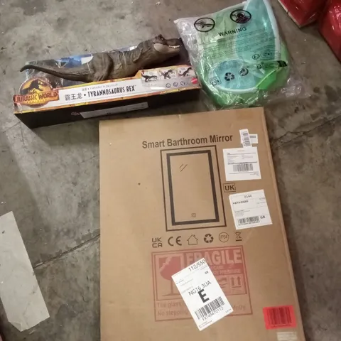 PALLET OF ASSORTED HOUSEHOLD GOODS AND PRODUCTS TO INCLUDE; SMART BATHROOM MIRROR, TYRANNOSAURUS TOY, FAIRY COSTUME ETC