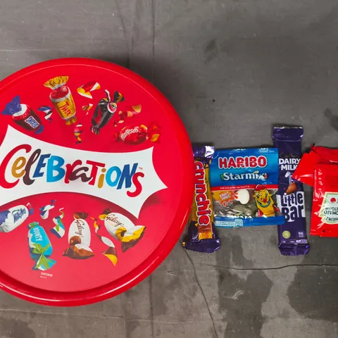 APPROXIMATELY 10 ASSORTED FOOD AND DRINK ITEMS TO INCLUDE CELEBRATIONS, DAIRY MILK, KETCHUP, ETC