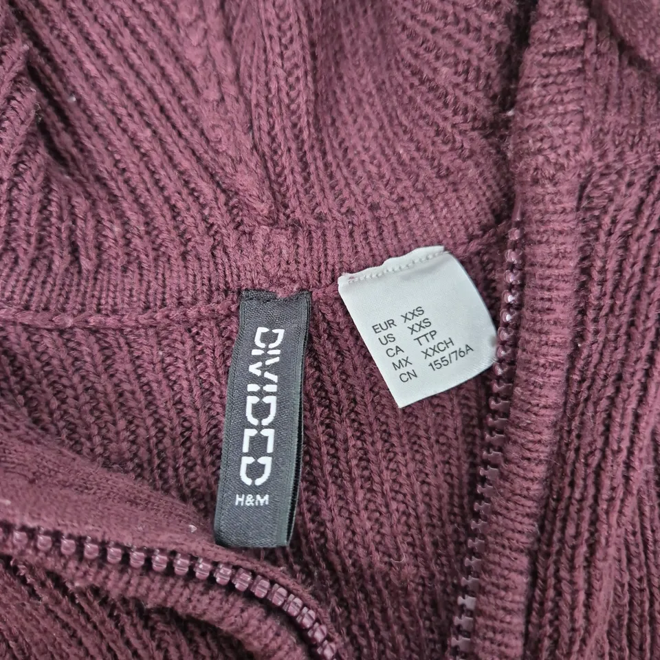 H&M BURGUNDY ZIP HOODIE – WOMEN’S KNITWEAR, XXS (EU XXS/US XXS)