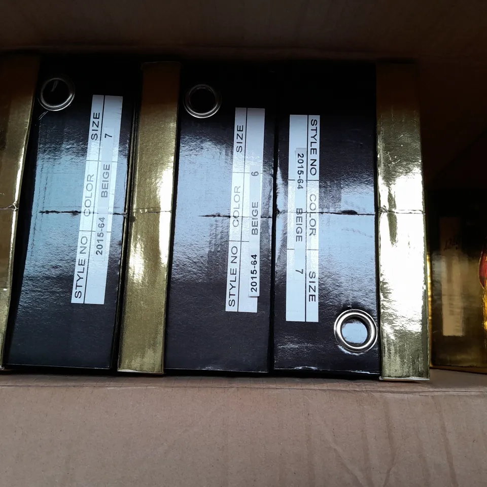 BOX OF APPROX 10 ASPIRER BEIGE HIGH HEELS IN VARIOUS SIZES