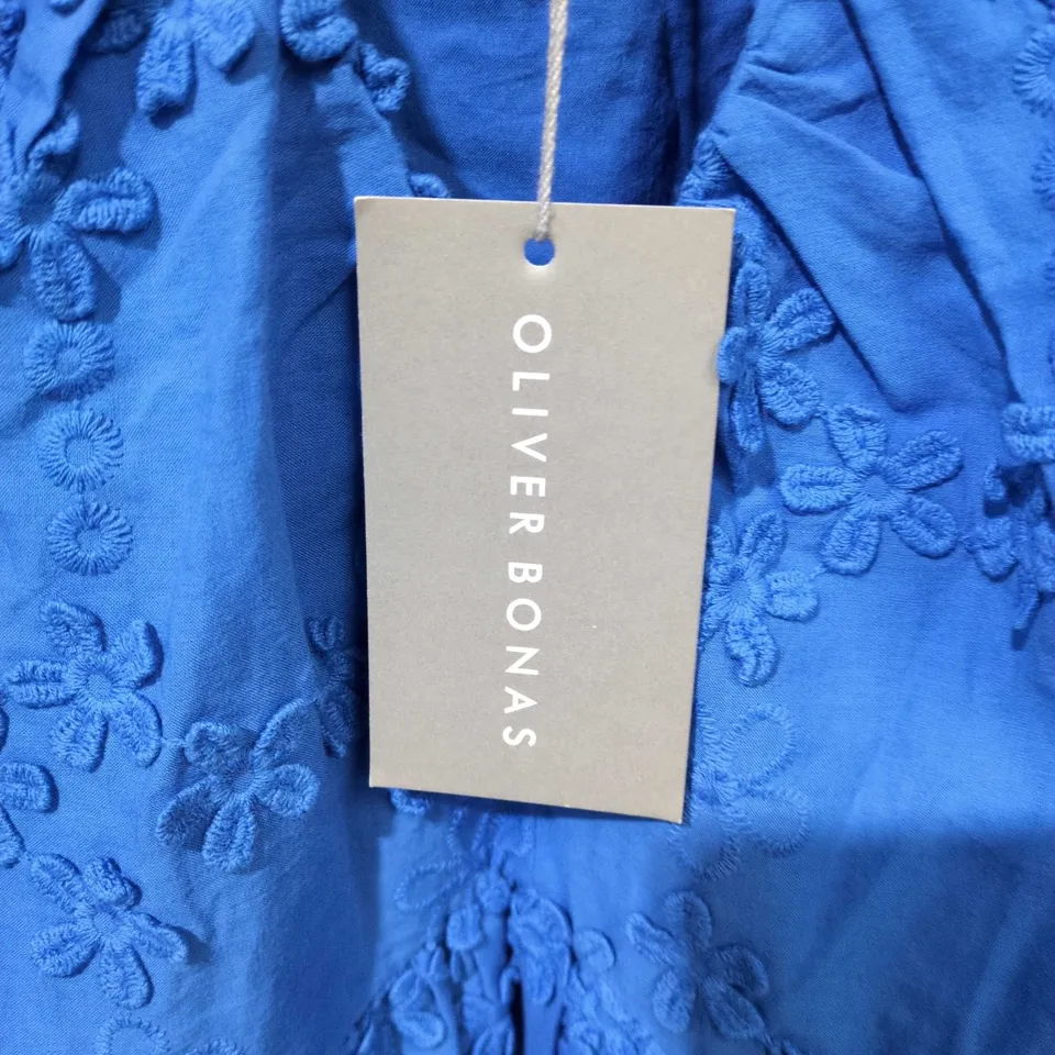 OLIVER BONAS UK 8 OLIVER BONAS BLUE 3D BRODERIE PUFF SLEEVE MINI DRESS