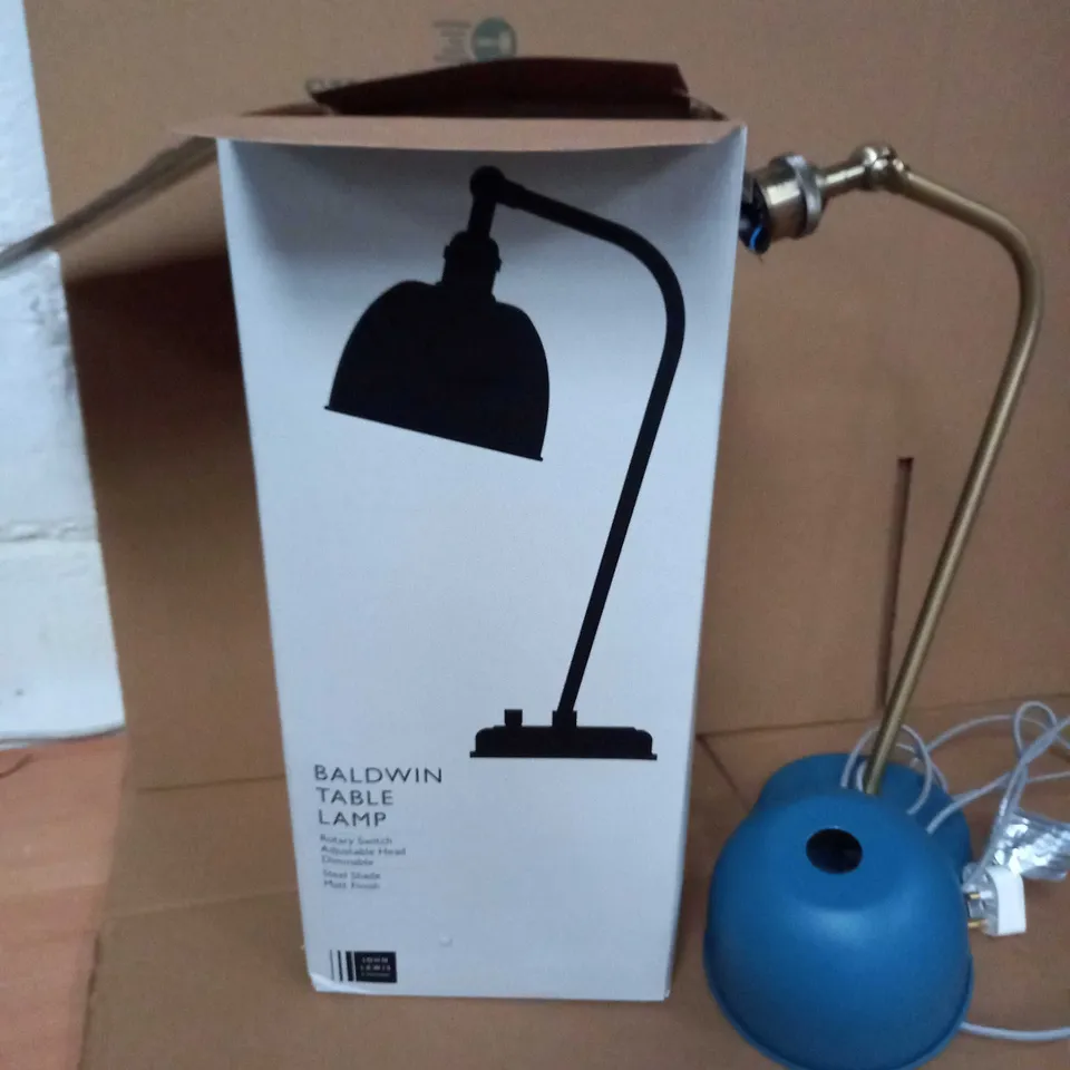 BOXED JOHN LEWIS BALDWIN TABLE LAMP MATT BLUE STEEL ADJUSTABLE HEAD LAMP