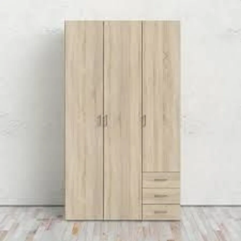 BOXED SPACE WARDROBE WITH 3 DOORS + 3 DRAWERS - OAK STRUCTURE (2 BOXES)