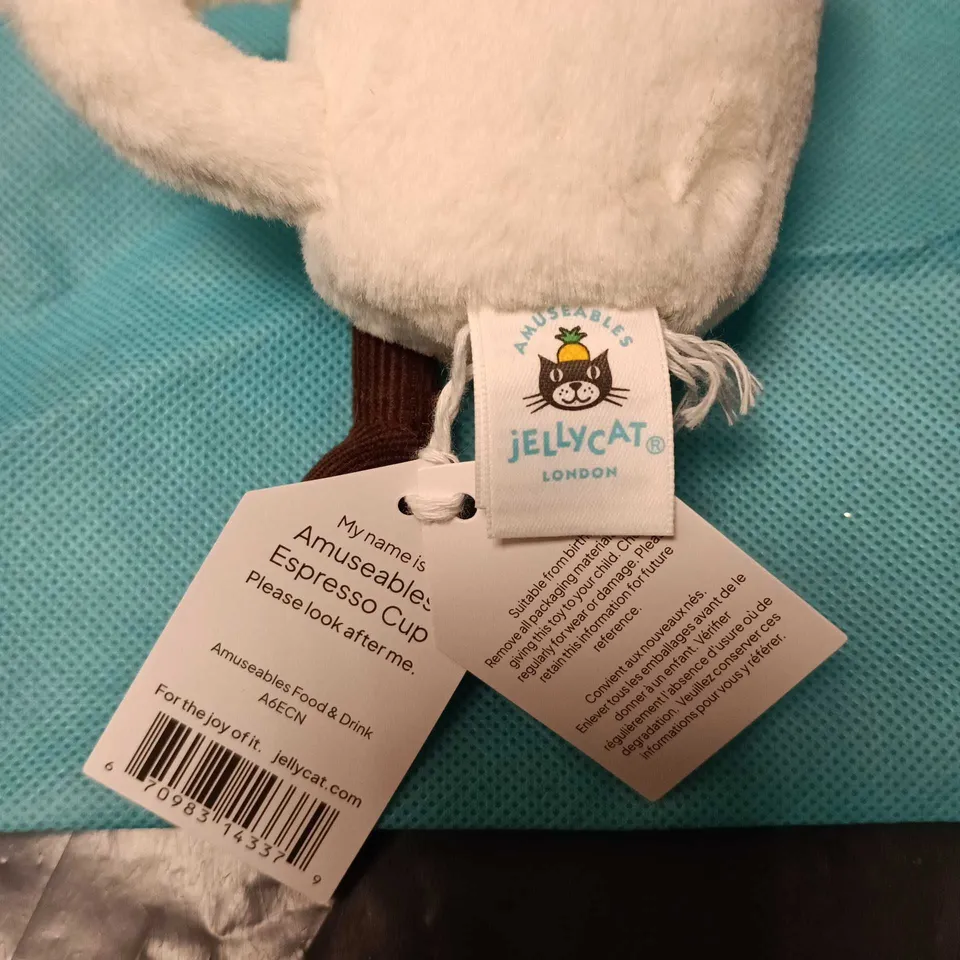 JELLYCAT AMUSEABLES ESPRESSO CUP PLUSH – WHITE CUP WITH BROWN LEGS