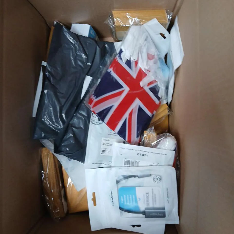 APPROXIMATELY 20 HOUSEHOLD ITEMS TO INCLUDE EXTENSION CORD, ENVELOPES AND UNION JACK NAPKINS